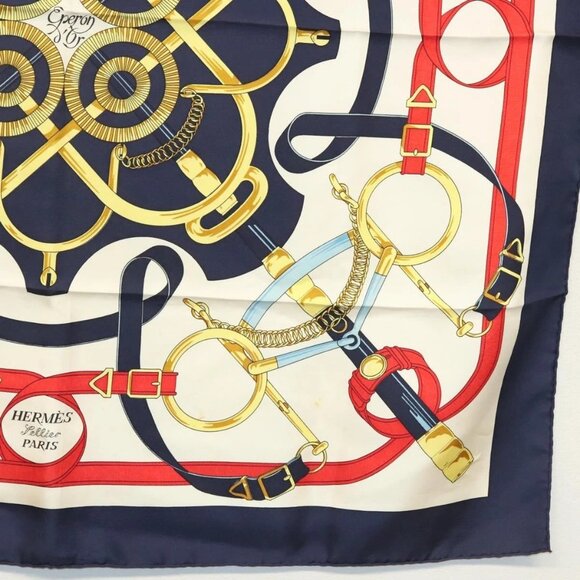 HERMES Carre 90 Scarf ""Eperon d'or"" Silk Navy Auth 142397 - Picture 7 of 16